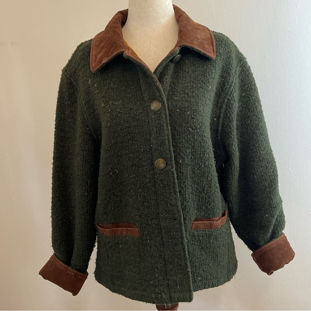 Woolrich Made in USA Wool Jacket Suede Trim Womens M Cabincore Vintage